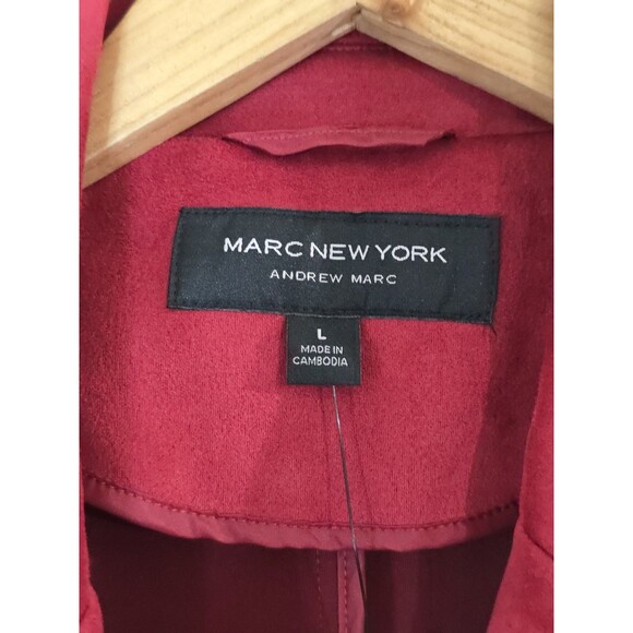 Marc New York Red Suade Longline Trench Jacket Vest Size Large Gold Button - Picture 8 of 10